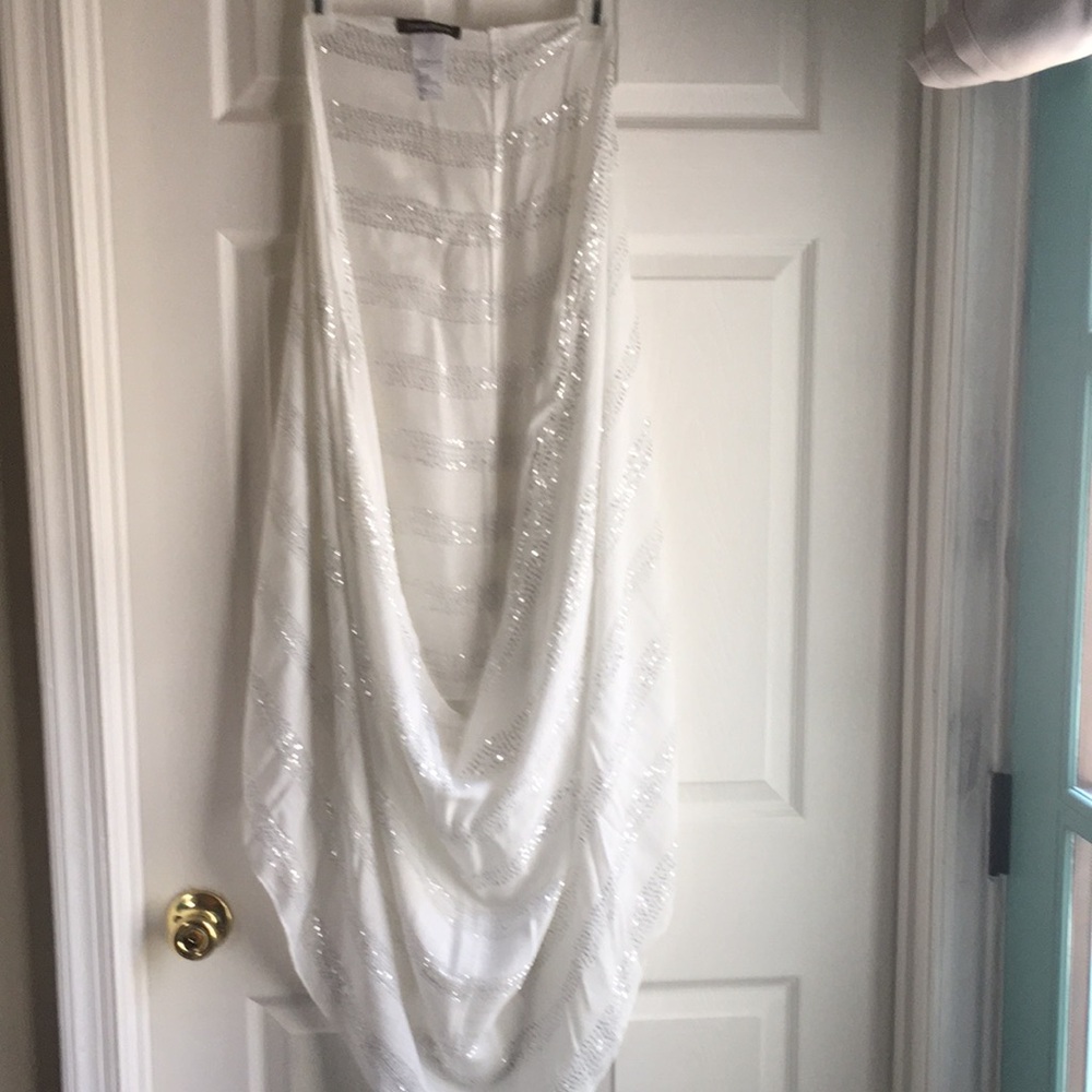 Elegant White and silver threads Eternity scarf with sequins